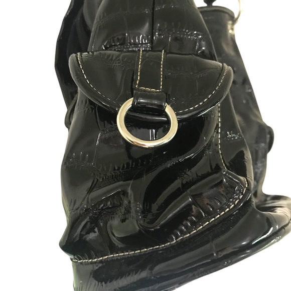 Women's Cabrelli Shiny Black Handbag Dressy Cocktail Purse - Picture 9 of 14